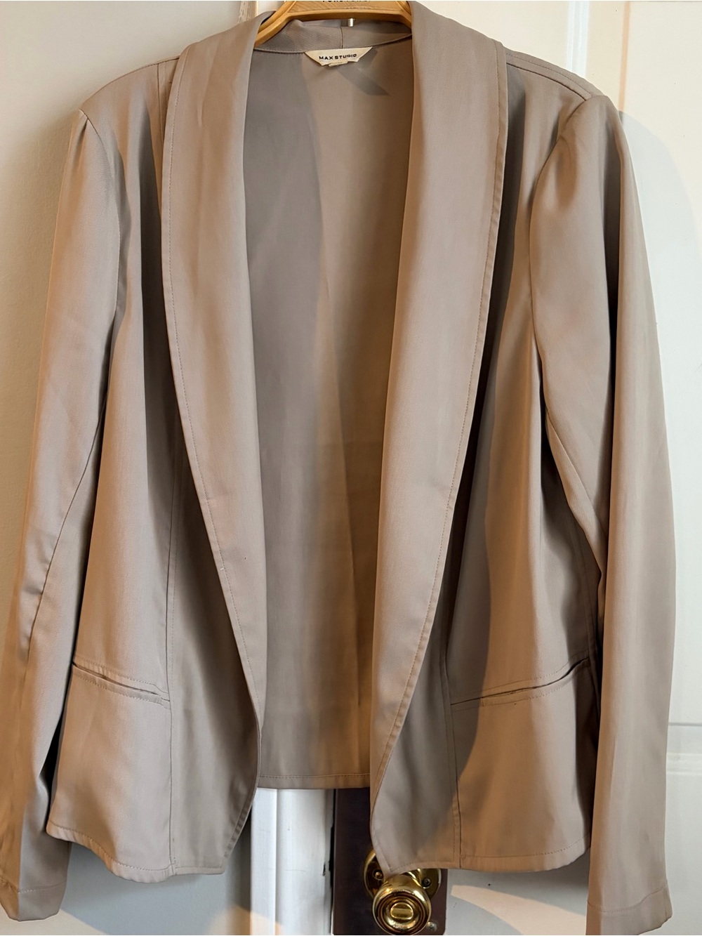 Max Studio Taupe Open-Front Shawl Collar Blazer